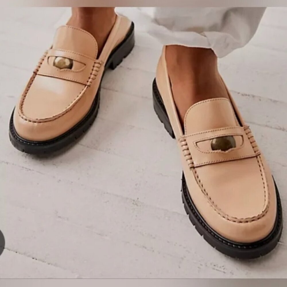 Free People Liv Loafers Slip-On Shoes Camel Tan Penny Loafer Size 9.5 Womens NIB